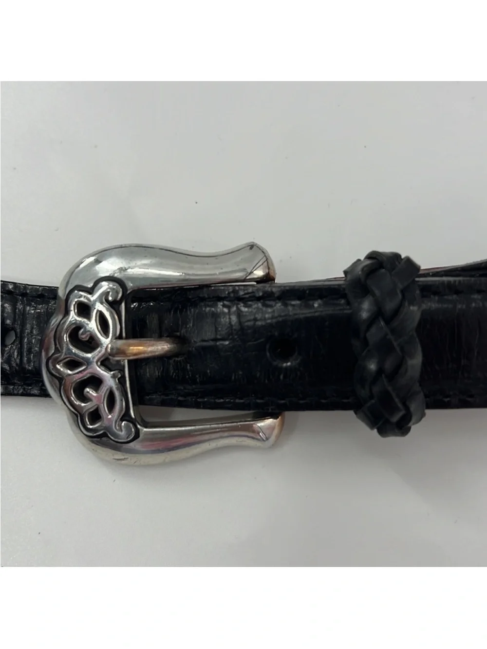Brighton Black Braided Leather Women's Belt with Silver Filigree Buckle